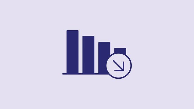 Blue Financial growth decrease icon isolated on purple background. Increasing revenue. 4K Video motion graphic animation