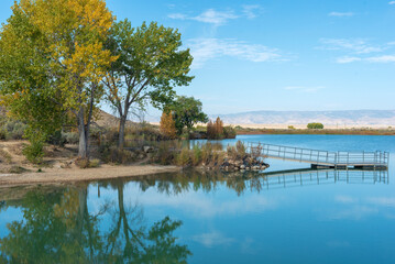 Recreational lake in the high desert in western Colorado in early autumn