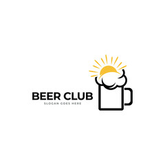 Craft Beer glass and malt Brewery label logo design vector in trendy modern cartoon line style illustration. Liquor logo for pub and bar club