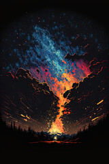 Colorful Pixel art of the night sky and space