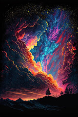 Colorful Pixel art of the night sky and space