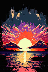 Colorful Pixel art sunset 