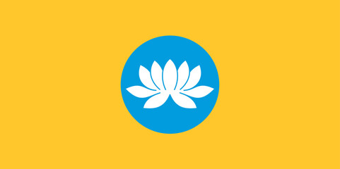 Flag of Republic of Kalmykia (Russian Federation, Russia) Yellow field with a sky blue circle in the center containing a lotus