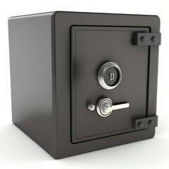 black safe box with lock isolated on white background. Generative AI