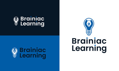E learning logo with light bulb and pen abstract shape