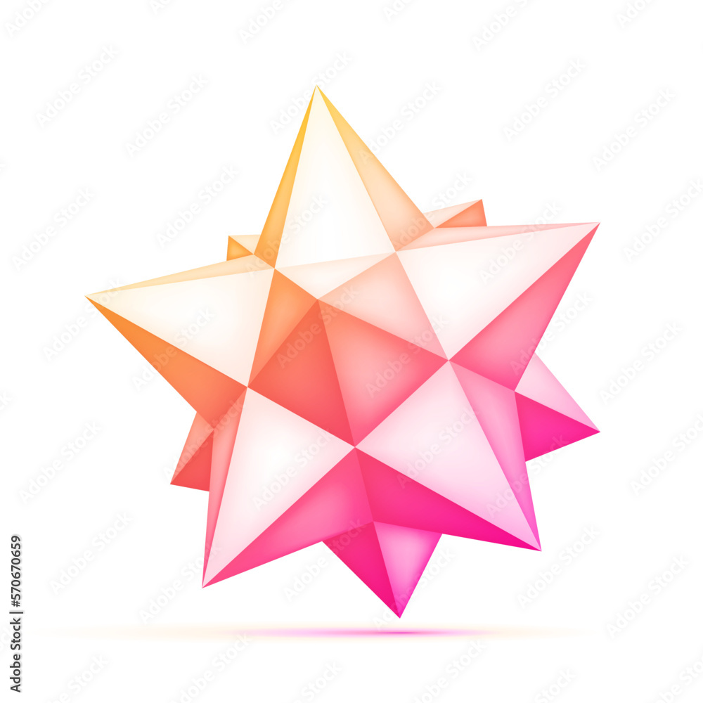 Aufkleber volume polyhedron orange star on white background. 3d form, geometry shape, abstract vector object f