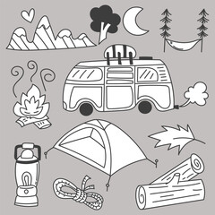 Fototapeta premium Set of travel camping on holidays cartoon vector