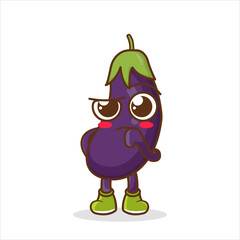 Cute eggplant character confused vector