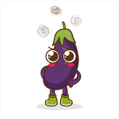 Cute funny angry sad eggplant character. Isolated angry eggplant cartoon. Vector illustration design