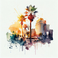 City landscape, Las Vegas watercolor painting, AI generative
