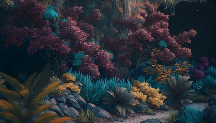 Naklejka premium Colorful tropical forest. AI generative. 