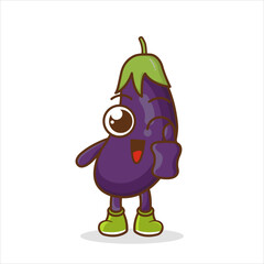 Vector mascot, cartoon and illustration of a eggplant giving thumb up