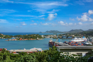 Obraz premium View of the port and town of the Castries, Saint Lucia, Caribbean.