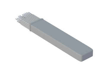 Suite of welding electrodes in case isolated on white background. 3d render