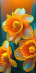 Naklejka premium close up of some yellow and orange daffodils