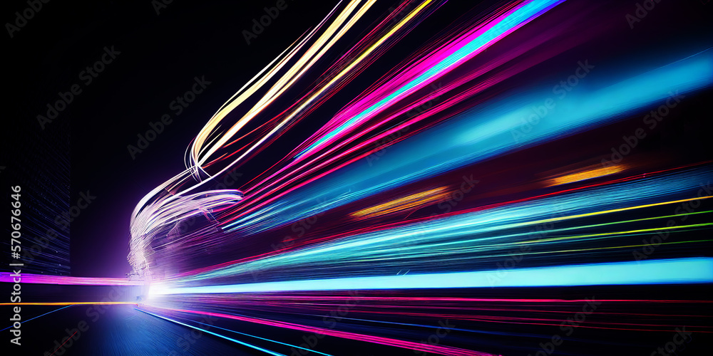 Poster abstract long exposure dynamic speed light trails background. generative ai