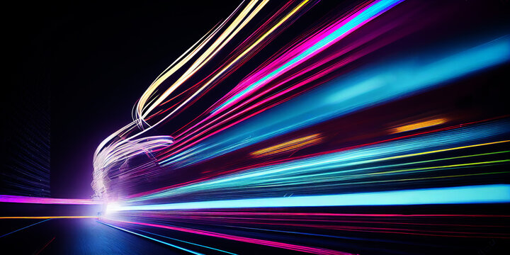 abstract long exposure dynamic speed light trails background. Generative ai