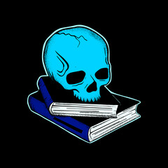 Skull with books art Illustration hand drawn style premium vector for tattoo, sticker, logo etc