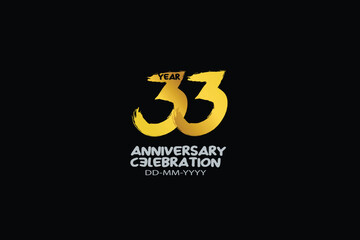 33th, 33 years, 33 year anniversary celebration abstract style logotype. anniversary with gold color isolated on black background, vector design for celebration vector