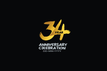 34th, 34 years, 34 year anniversary celebration abstract style logotype. anniversary with gold color isolated on black background, vector design for celebration vector
