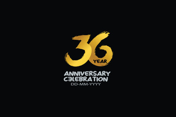 36th, 36 years, 36 year anniversary celebration abstract style logotype. anniversary with gold color isolated on black background, vector design for celebration vector