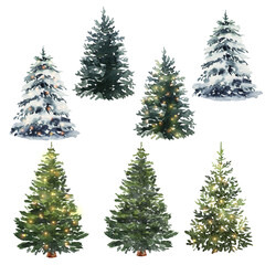 Watercolor Christmas tree  collection 