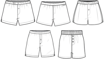 Boy's Boxer Short, Men's Short Set Fashion Illustration, Vector, CAD, Technical Drawing, Flat Drawing, Template, Mockup.