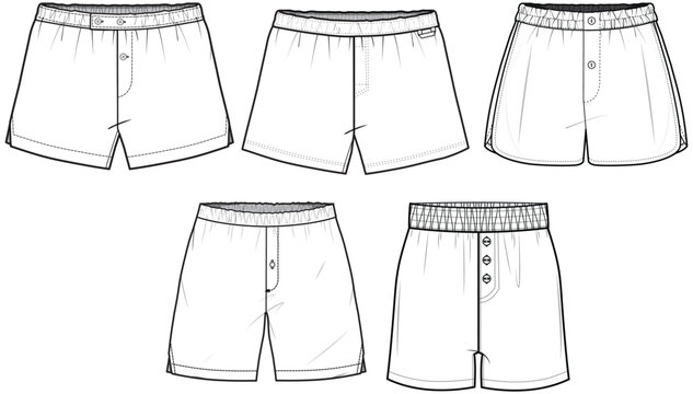 Boy's Boxer Short, Men's Short Set Fashion Illustration, Vector, CAD, Technical Drawing, Flat Drawing, Template, Mockup.