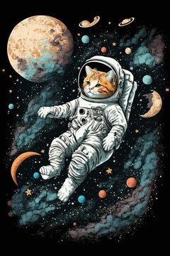 Illustration of a cute cat astronaut - child's book - Created with generative ai