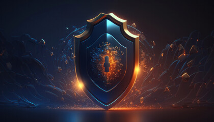 Fototapeta premium Data security technology and privacy specialist abstract background of a padlock on shield generative ai