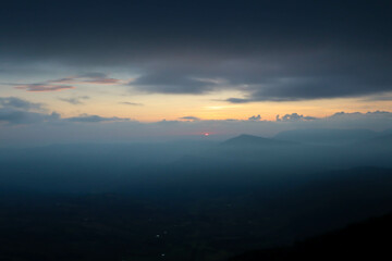 Sunrise or Sunset Landscape of the mountain and sea of mist in winter