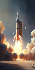 Rocket Breaking Boundaries: The Magic of Takeoff, generated by IA,