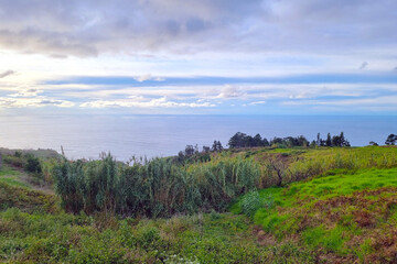 Fototapeta na wymiar View of the water of the Atlantic Ocean in the green island.