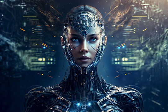 Sci-fi female computer artificial intelligence or android AI generative
