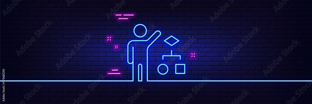 Poster neon light glow effect. algorithm line icon. business management sign. development symbol. 3d line n