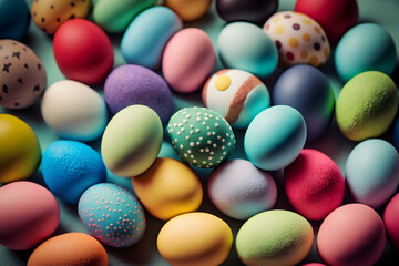 Fototapeta na wymiar Sweet colorful easter eggs background national holiday celebration concepts made with Generative AI