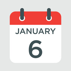 calendar - January 6 icon illustration isolated vector sign symbol