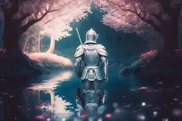 Blossom Forest Background with a Knight | AI Generated Wallpaper/Background |