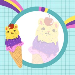 rainbow sheet for notes with a picture of a delicious ice cream in the shape of a cat. You can use it at school, at university and at work.