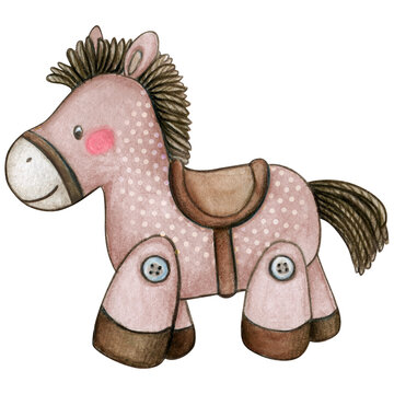 Watercolor baby toy horse hand drawn