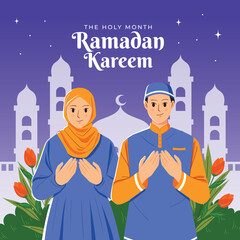 Hand drawn ramadan kareem greeting card illustration