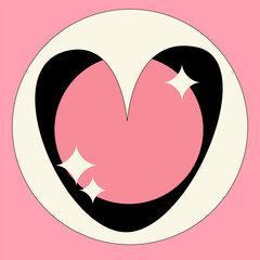 Heart shape with geometric shapes. Minimalistic image symbol of love and passion. Heart in 70s style. Vector flat illustration in retro model