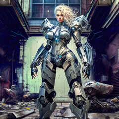 Fototapeta na wymiar a blonde cybernetic enhanced female warrior