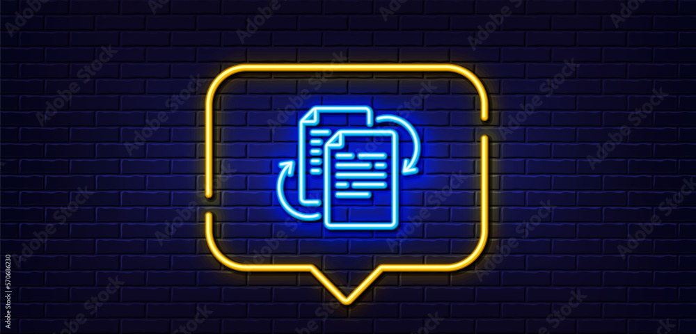 Aufkleber neon light speech bubble. documents workflow line icon. doc file page sign. bureaucracy symbol. neon
