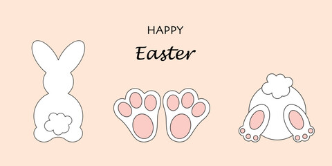 Vector illustration of an Easter bunny with a fluffy tail and soft paws. - obrazy, fototapety, plakaty
