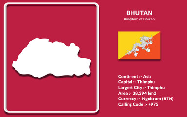 Bhutan map design in 3d style with national flag