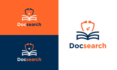 Docsearch logo design for medical learning with stethoscope and book icon