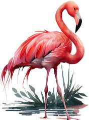 Pink Flamingo Watercolor. Generative AI