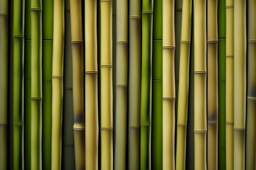 Green, yellow and natural bamboo canes, environmentally friendly and sustainable material, generative AI illustration