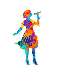 Girl singer vector silhouette of watercolor splash paint